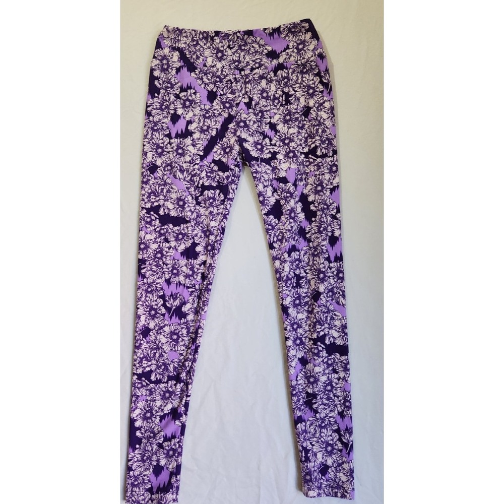 Lularoe Leggings Woman's One Size Purple‎ White Geometric Design Super Soft